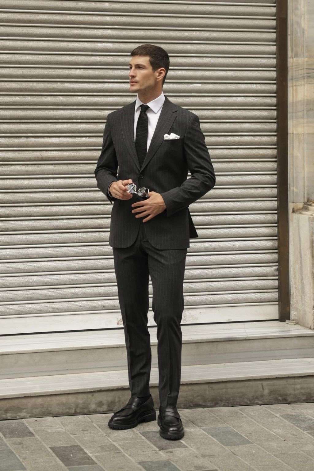 Striped Dark Grey Tailored Fit Henri Suit