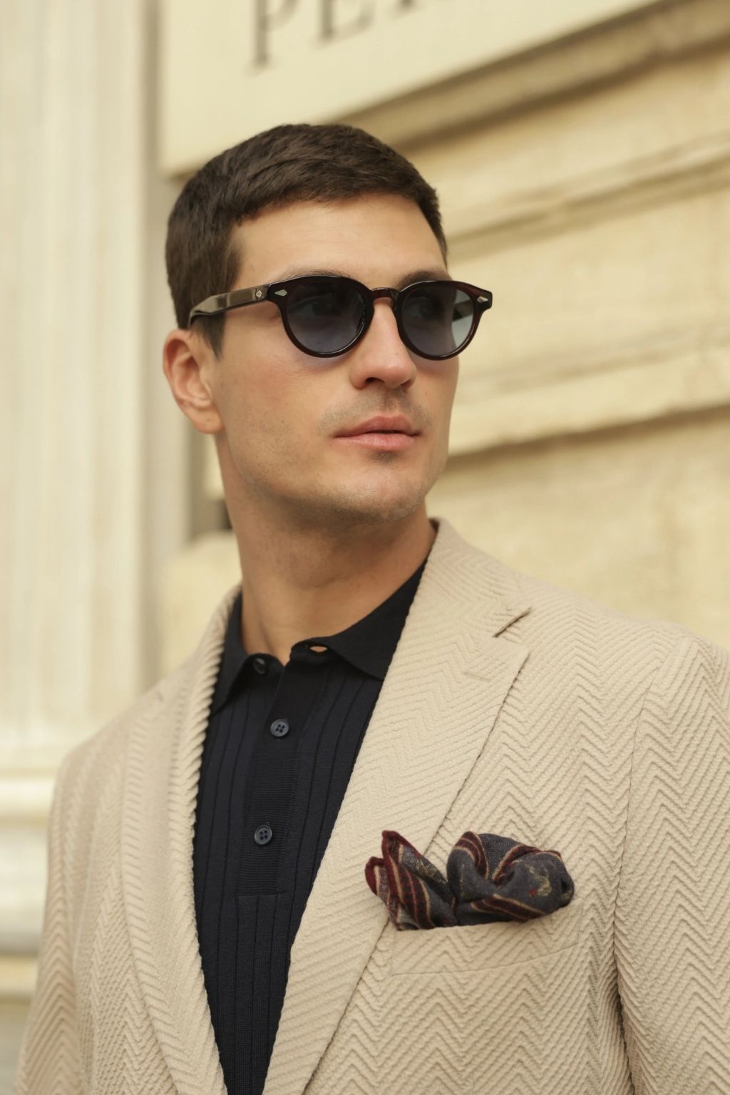 Beige Waffle Iron Pattern Blazer