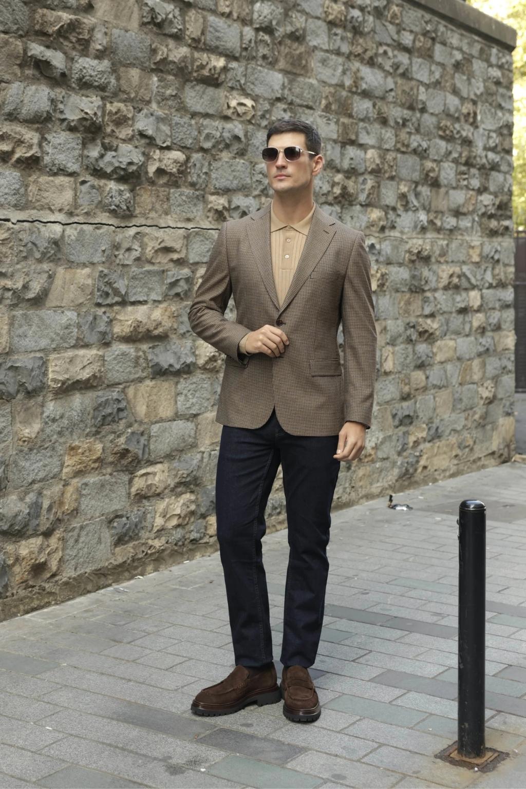 Brown Small Check Pattern Blazer