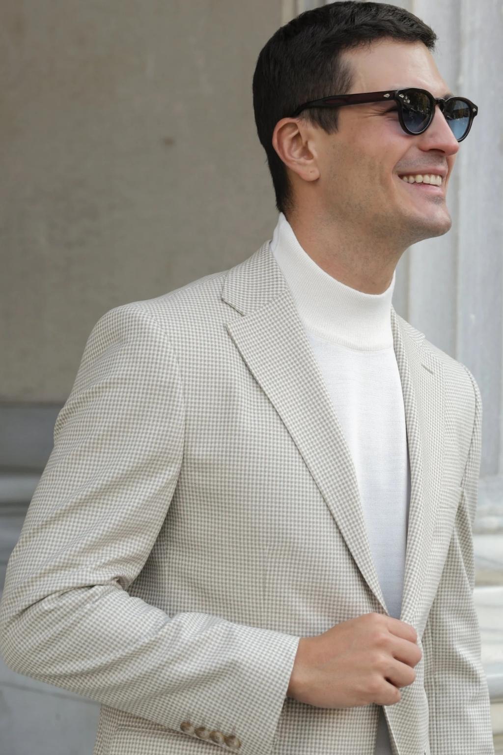 Beige Small Check Pattern Blazer