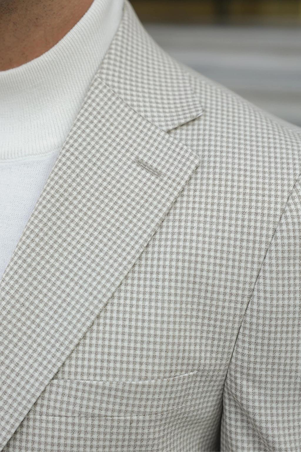 Beige Small Check Pattern Blazer