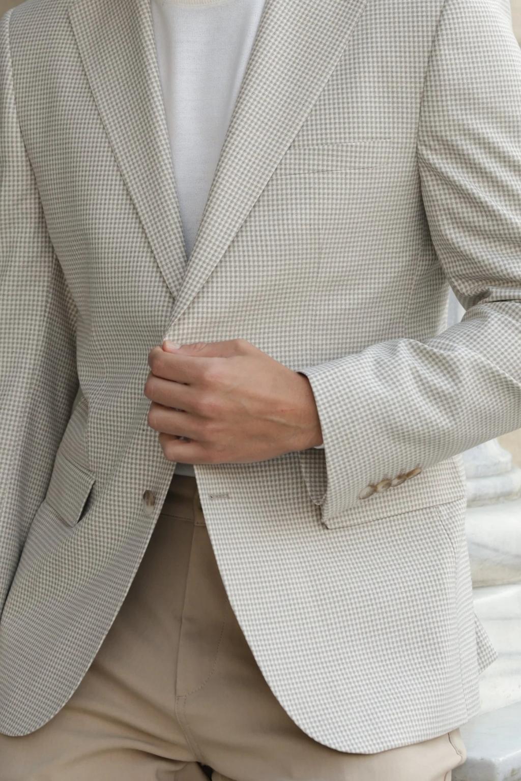 Beige Small Check Pattern Blazer