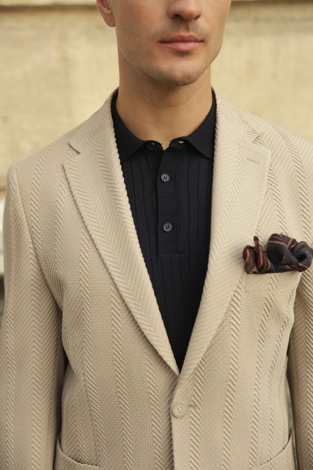 Beige Waffle Iron Pattern Blazer