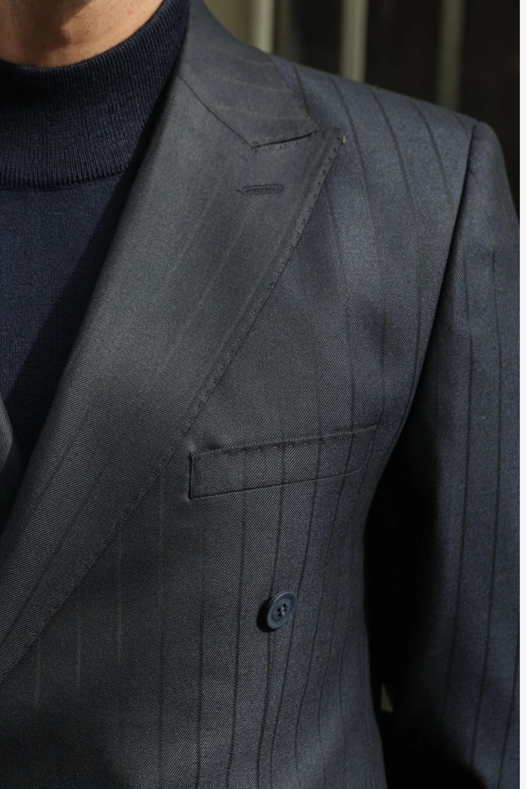 Striped Navy Tailored Fit Gasperi Suit